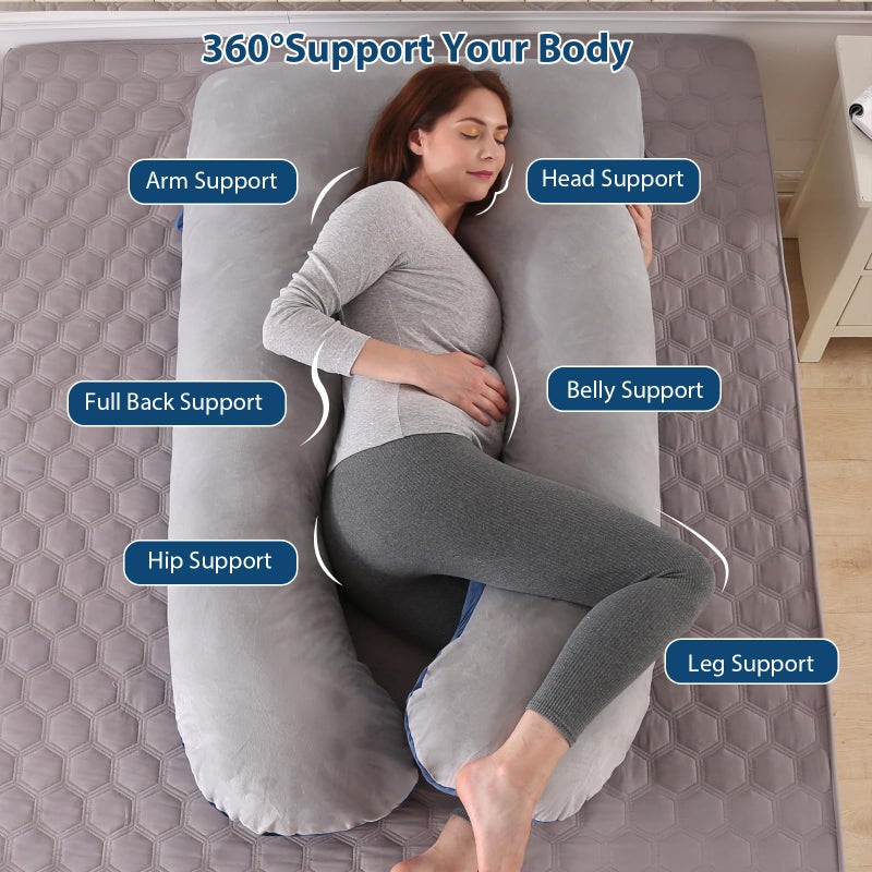 Amagoing 55 inches Pregnancy Pillows for Sleeping, U Shaped Maternity Full Body Pillow for Pregnant Women with Hip, Leg, Back, Belly Support, Washable Velour Cover Included - Image 2