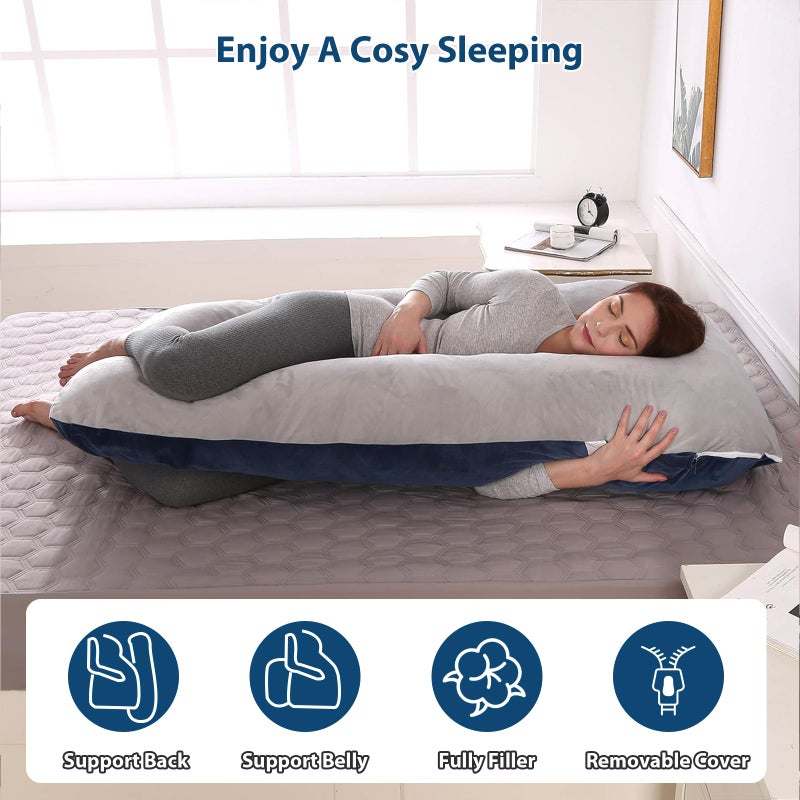 Amagoing 55 inches Pregnancy Pillows for Sleeping, U Shaped Maternity Full Body Pillow for Pregnant Women with Hip, Leg, Back, Belly Support, Washable Velour Cover Included - Image 4
