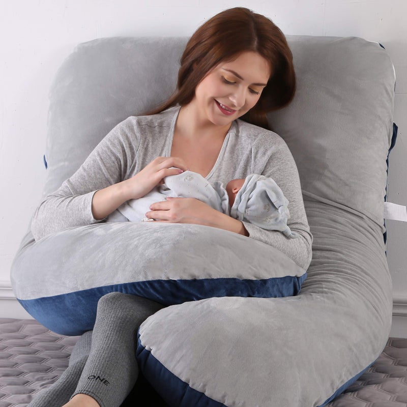 Amagoing 55 inches Pregnancy Pillows for Sleeping, U Shaped Maternity Full Body Pillow for Pregnant Women with Hip, Leg, Back, Belly Support, Washable Velour Cover Included - Image 5