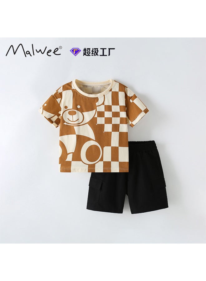 Boys Suit Summer Round Neck T-shirt European And American Casual Two-piece Set