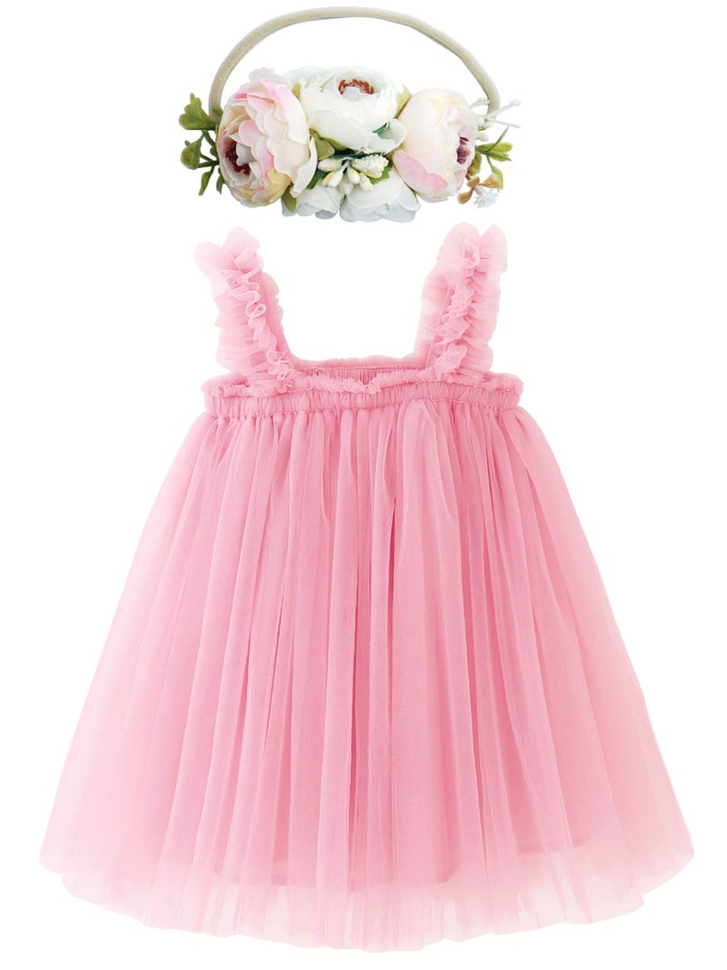BGFKS Layered Tulle Tutu Dress for Toddler GirlsBaby Girl Rainbow Tutu Princess Skirt Set with Flower HeadbandPink56 Years