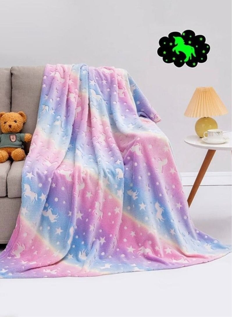 MIXDE Glow Throw Blanket For Kids, Luminous Unicorn Blanket 130*150cm - Image 1