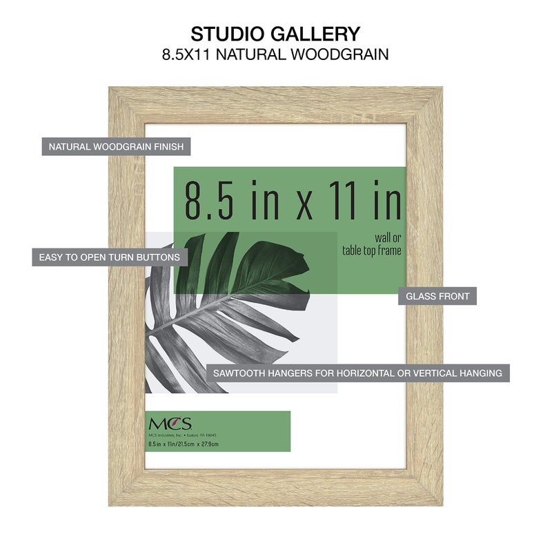 MCS Studio Gallery 8.5x11 Picture Frame Natural Woodgrain  Rectangle Photo Frame for Photos  Posters & Art Prints & Easel for Tapletop Display (2-Pack) - Image 5