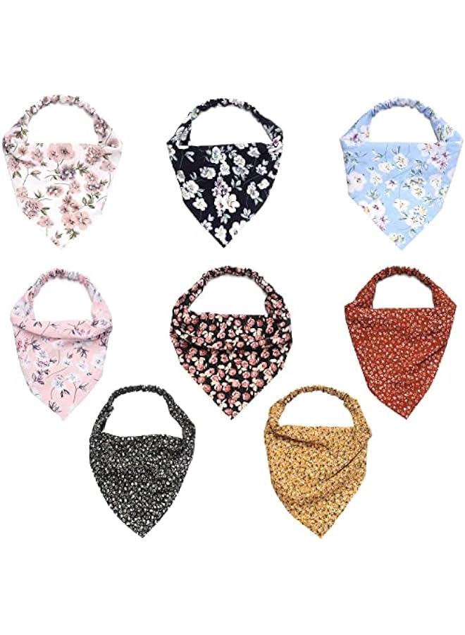 8 Pcs Floral Elastic Hair Scarf Headband,Women Bandana Head Kerchief, Print Triangle Hair Kerchief for Women Girls - Image 1