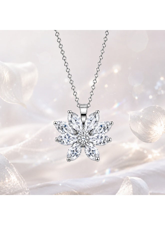 RAFAL Snow Blossom Women's Silver-Tone Pendant Necklace with Marquise-Cut Crystal Flower - Image 4