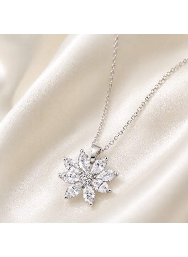 RAFAL Snow Blossom Women's Silver-Tone Pendant Necklace with Marquise-Cut Crystal Flower - Image 2