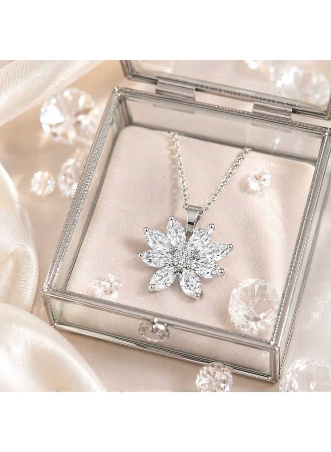 RAFAL Snow Blossom Women's Silver-Tone Pendant Necklace with Marquise-Cut Crystal Flower - Image 3