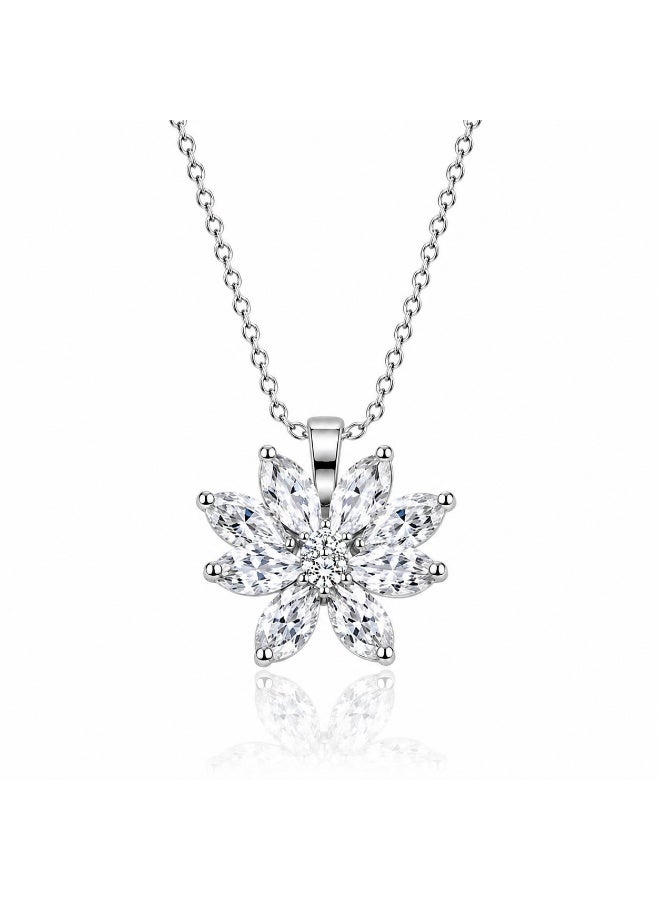 RAFAL Snow Blossom Women's Silver-Tone Pendant Necklace with Marquise-Cut Crystal Flower - Image 1