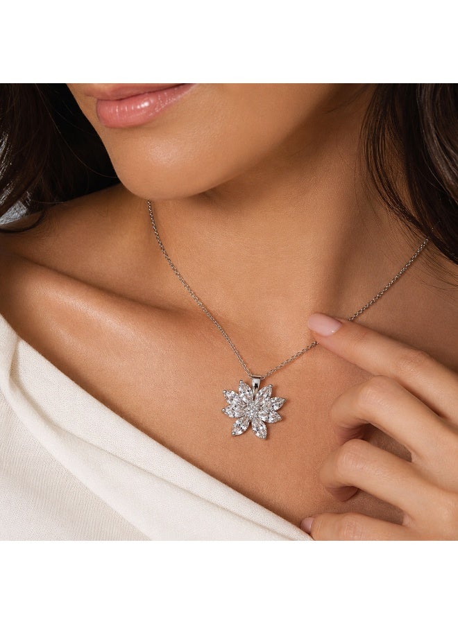RAFAL Snow Blossom Women's Silver-Tone Pendant Necklace with Marquise-Cut Crystal Flower - Image 5