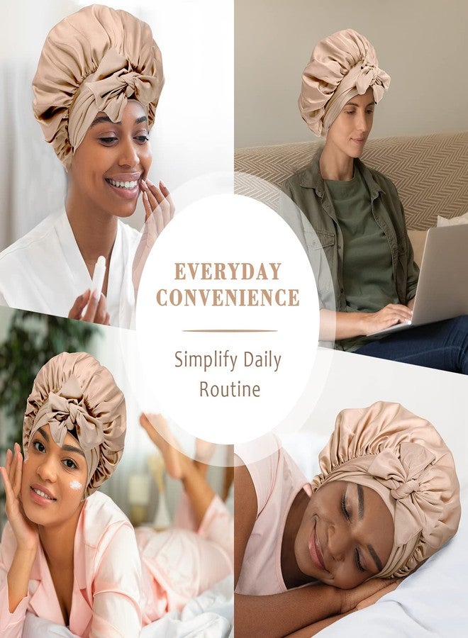 AWAYTR Satin Hair Bonnet Wide Band - Silk Like Sleeping Bonnets for Curly Hair Hair Wrap for Night Cap with Tie Band Breathable Satin Bonnet for Women and Girls (Coffee) - Image 5