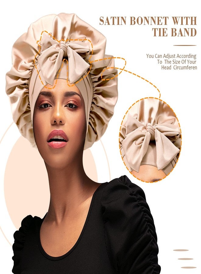 AWAYTR Satin Hair Bonnet Wide Band - Silk Like Sleeping Bonnets for Curly Hair Hair Wrap for Night Cap with Tie Band Breathable Satin Bonnet for Women and Girls (Coffee) - Image 3