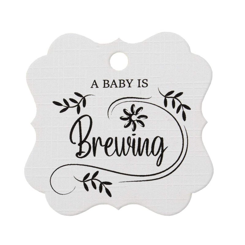 SummerRay 50pcs A Baby is Brewing Baby Shower Favors Gift Tags Thank You Tags White