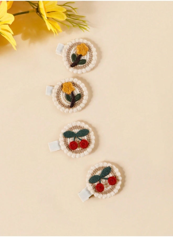 10-Piece Baby Girl Crochet Hair Clips Set – Handmade Fruit & Flower Snap Barrettes – Strawberry, Cherry & Sunflower Designs – Cute Non-Slip Toddler Hair Accessories - Image 3