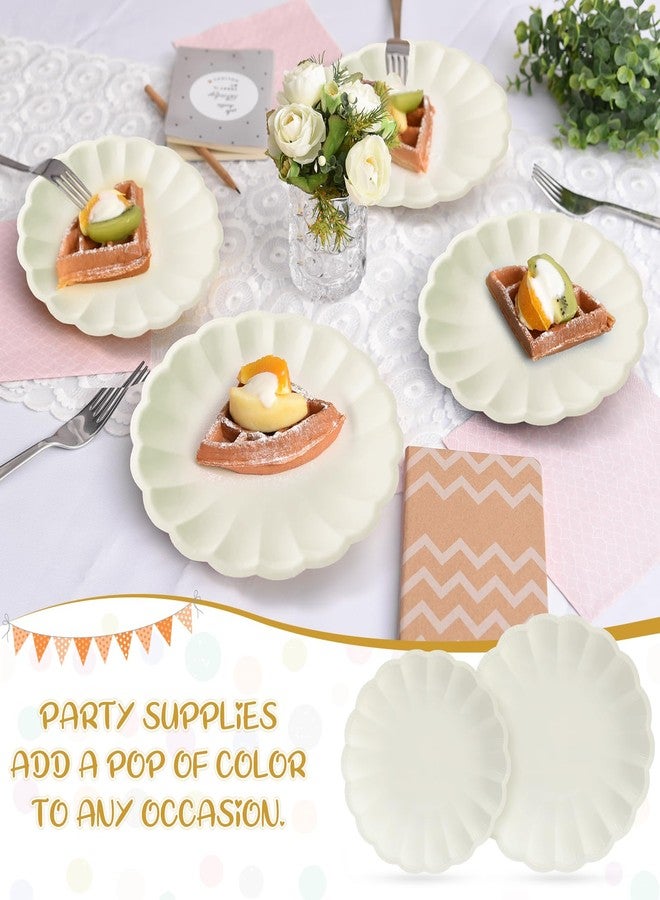 Newtay 30 Pcs Cream Scalloped Paper Plates 9.5 Inch and 7.5 Inch Shell Edge Disposable Dinner Plates for Birthday Wedding Baby Shower Party Decorations - Image 4