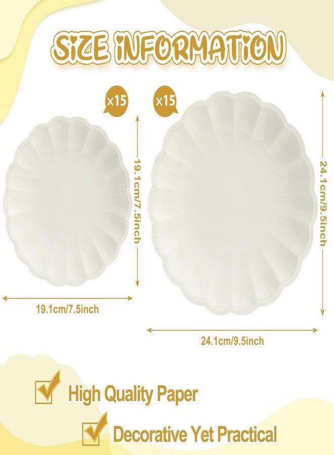 Newtay 30 Pcs Cream Scalloped Paper Plates 9.5 Inch and 7.5 Inch Shell Edge Disposable Dinner Plates for Birthday Wedding Baby Shower Party Decorations - Image 2
