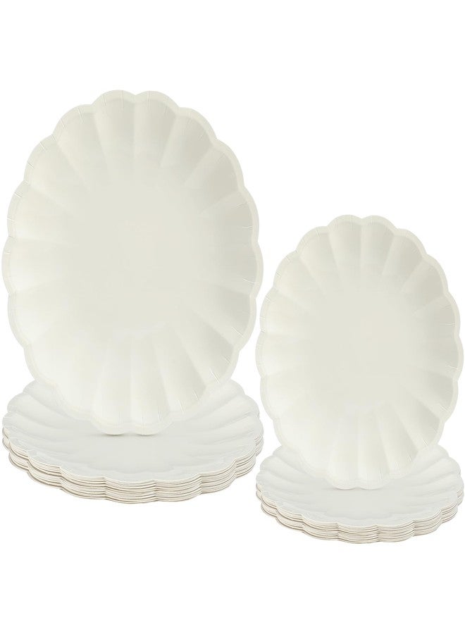 Newtay 30 Pcs Cream Scalloped Paper Plates 9.5 Inch and 7.5 Inch Shell Edge Disposable Dinner Plates for Birthday Wedding Baby Shower Party Decorations - Image 1