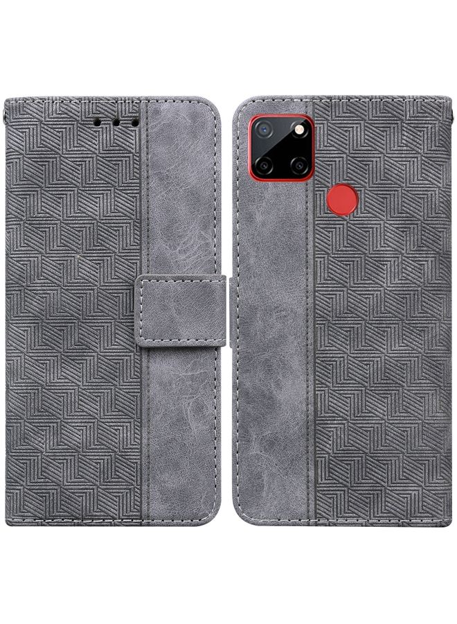 HuHa Case Cover For Realme C12 / Narzo 20 Geometric Embossed Leather Phone Case Grey