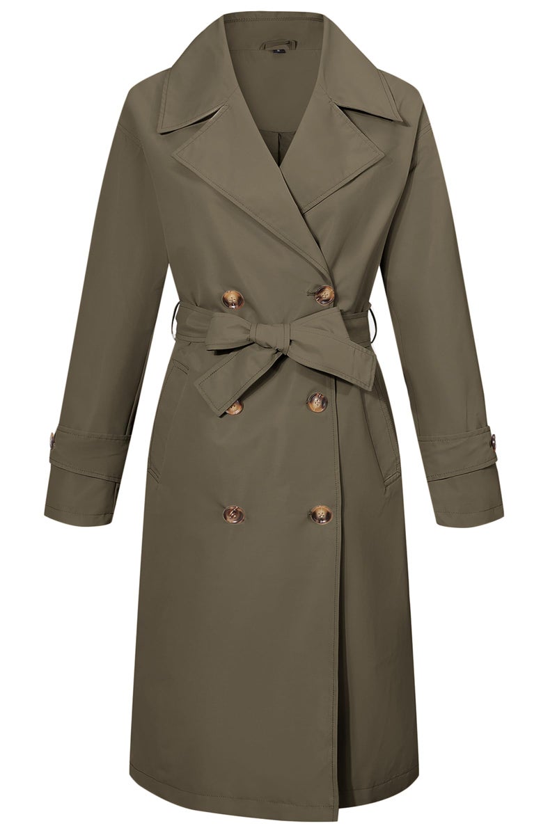 RISISSIDA Trench Coats for Women Long Double Breasted Spring Fall Waterproof Rain Jacket Overcoat Green M