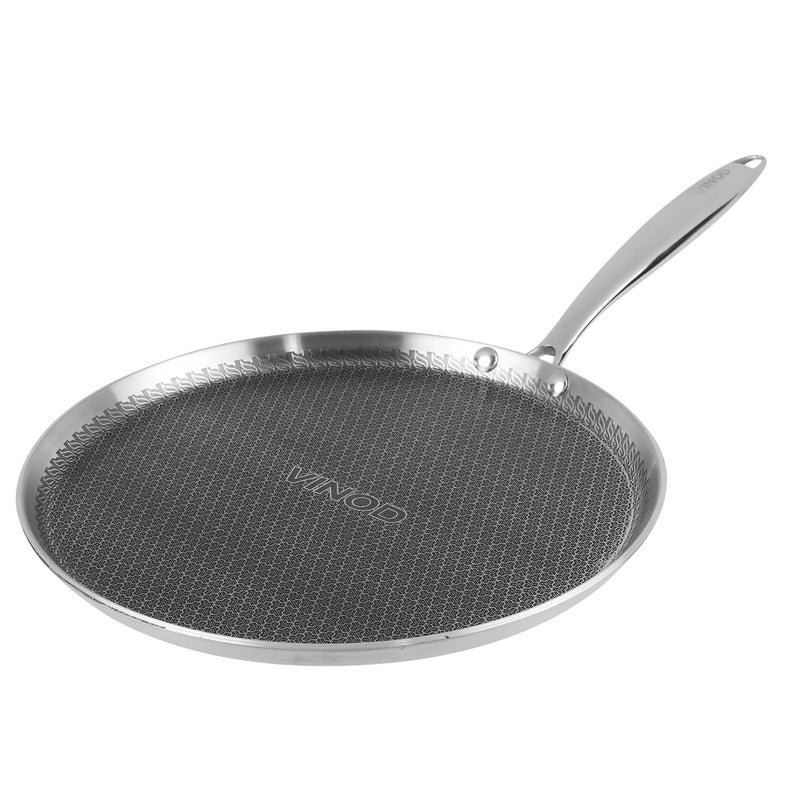 VINOD Vinod SAS Pro Platinum Triply Stainless Steel Dosa Tawa 31 cm 40 mm Thick Hexa Design Metal Spoon Friendly Riveted Handle Gas Induction Base 5Year Warranty  - Image 1
