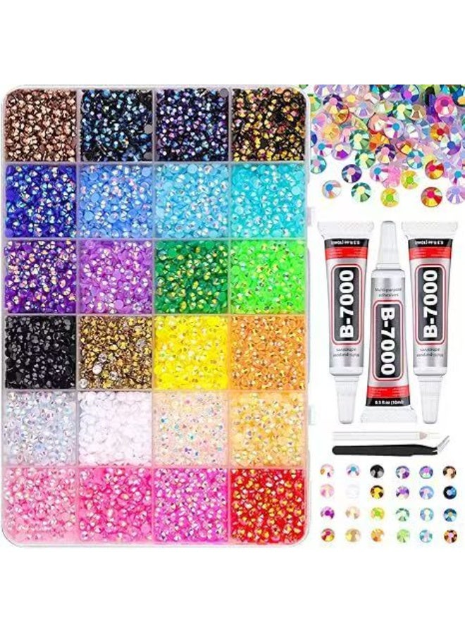 HTKCRX 30000Pcs Resin Jelly Rhinestones with 3 Pcs B7000 Jewelry Glue for Bedazzling, Multicolor 3mm Flatback Gems for Crafting, Bedazzler Kit for Book Crafts Clothing Shoes Fabric Decor Nail Art Makeup - Image 2