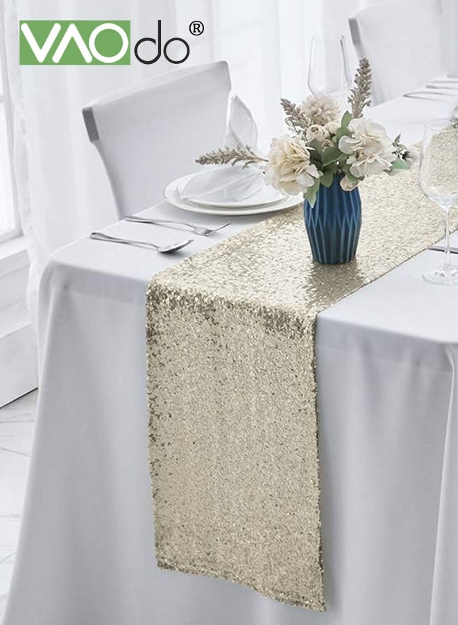 VAOdo 3 Packs Silver Sequin Table Runner, Home Decor Table Cloth, Glitter Runner for Birthday Party Supplies Decorations Wedding Bachelorette Holiday Celebration Bridal Shower Baby Shower Gold - Image 2