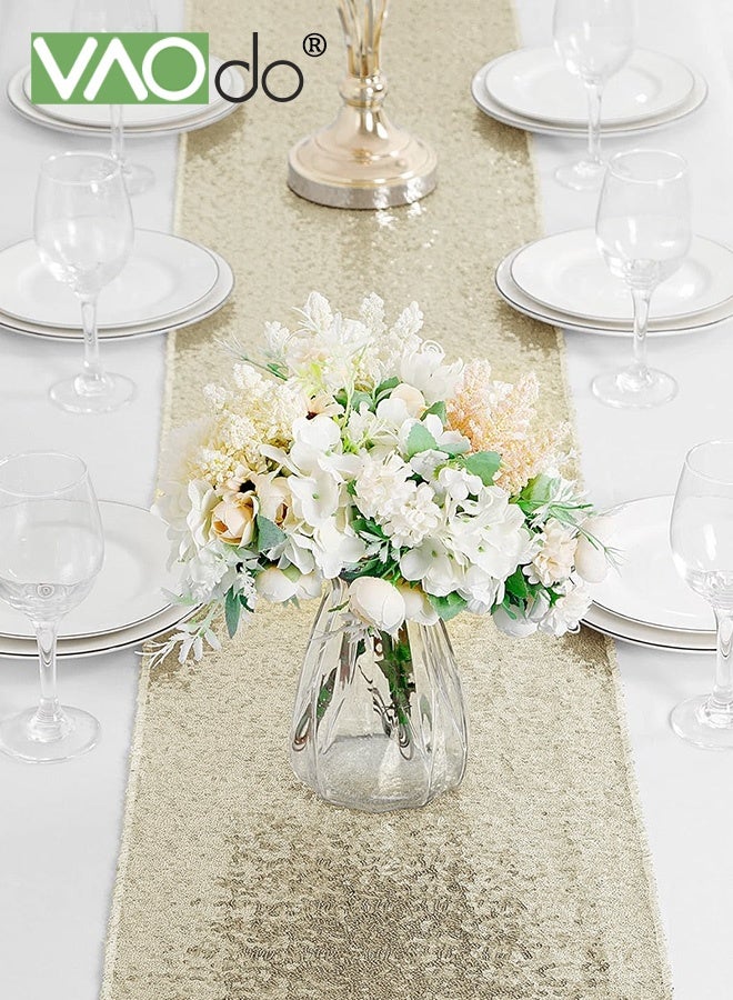 VAOdo 3 Packs Silver Sequin Table Runner, Home Decor Table Cloth, Glitter Runner for Birthday Party Supplies Decorations Wedding Bachelorette Holiday Celebration Bridal Shower Baby Shower Gold - Image 3