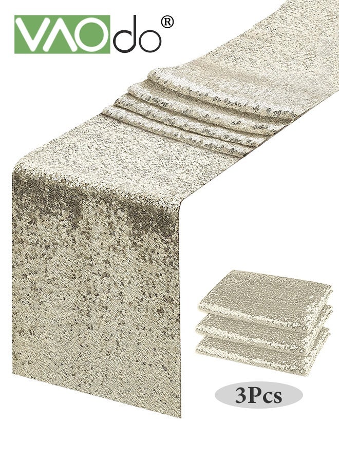 VAOdo 3 Packs Silver Sequin Table Runner, Home Decor Table Cloth, Glitter Runner for Birthday Party Supplies Decorations Wedding Bachelorette Holiday Celebration Bridal Shower Baby Shower Gold - Image 1