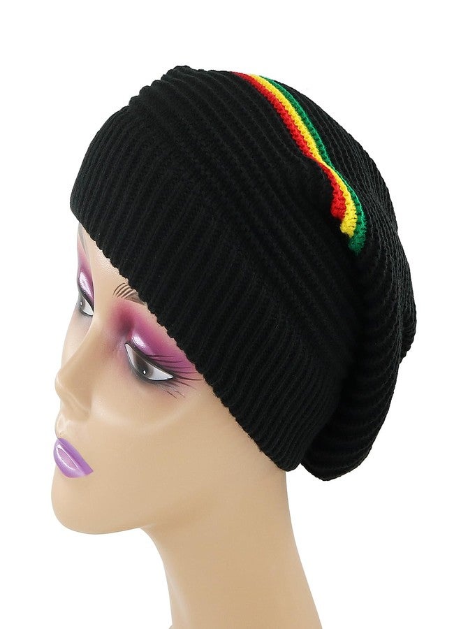 Bandelt Unisex Rasta Stripe Beanies Jamaica Reggae Cap Slinky Beanie Multi-Colour Striped Slouchy Baggie Beanie Skullies Gorro Rasta Hat - Image 3