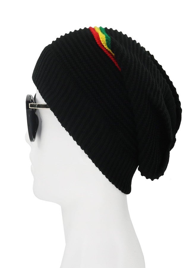 Bandelt Unisex Rasta Stripe Beanies Jamaica Reggae Cap Slinky Beanie Multi-Colour Striped Slouchy Baggie Beanie Skullies Gorro Rasta Hat - Image 4