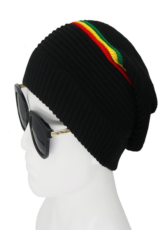 Bandelt Unisex Rasta Stripe Beanies Jamaica Reggae Cap Slinky Beanie Multi-Colour Striped Slouchy Baggie Beanie Skullies Gorro Rasta Hat - Image 2