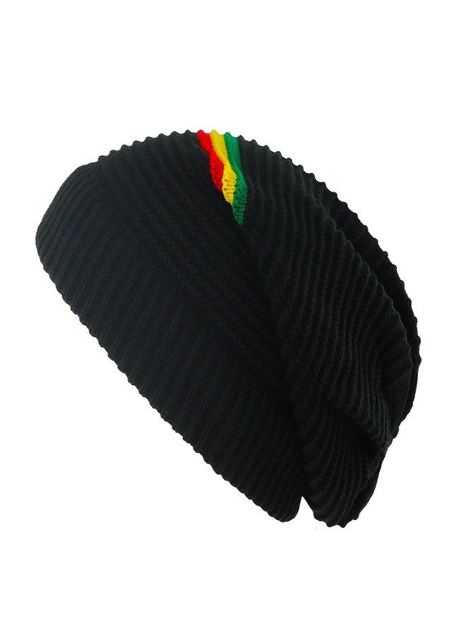 Bandelt Unisex Rasta Stripe Beanies Jamaica Reggae Cap Slinky Beanie Multi-Colour Striped Slouchy Baggie Beanie Skullies Gorro Rasta Hat - Image 1