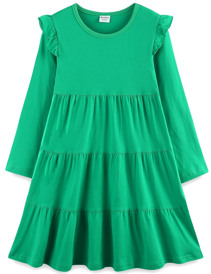 Bumeex Kids Tween Girl's Fall Dress Christmas Green Long Sleeve Cotton Casual Spring Swing Twirly Dresses Clothes Outfits Clothing 12-13 Years - Image 1