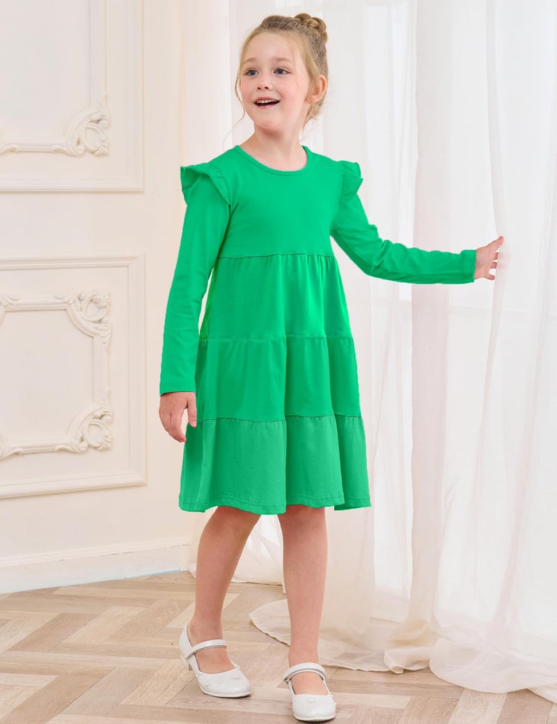 Bumeex Kids Tween Girl's Fall Dress Christmas Green Long Sleeve Cotton Casual Spring Swing Twirly Dresses Clothes Outfits Clothing 12-13 Years - Image 4