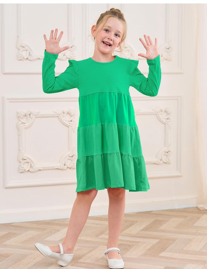 Bumeex Kids Tween Girl's Fall Dress Christmas Green Long Sleeve Cotton Casual Spring Swing Twirly Dresses Clothes Outfits Clothing 12-13 Years - Image 2