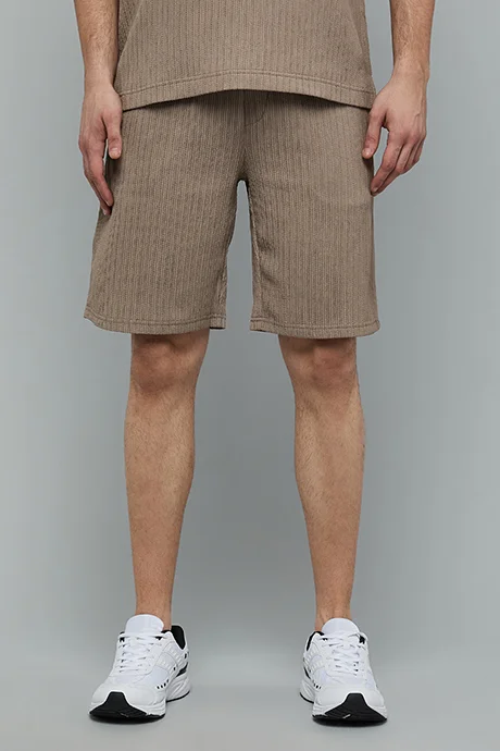 أر أند بي Textured Shorts with Drawstring Waist