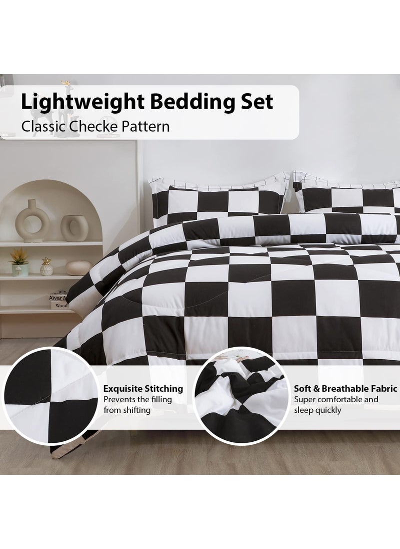 LUCKYBULL LUCKYBULL Full Comforter Set 3 Pieces Fluffy Bedding Set Black Plaid Down Alternative Comforter  Checkered Soft Textured Comforter with 2 Pillowcases All Seasons  Black and White  - Image 3