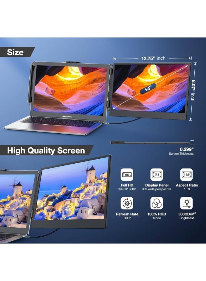 V2COM Portable Laptop Screen Extender-S1 Slim 14" IPS FHD 1080P Extended Portable Monitor for Laptop,TYPE-C Travel Laptop Monitor Extender - Image 3