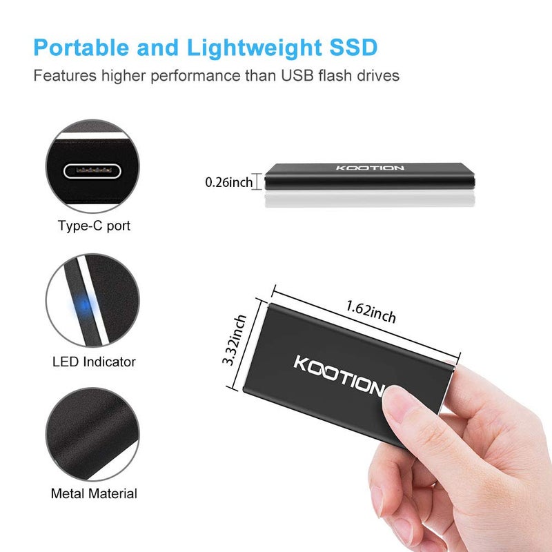 KOOTION External SSD 500GB USB 3.1 Type-c Portable SSD High-Speed Solid State Drive Ultra-Slim, Read up to 500MB/s & Write up to 450MB/s - Image 5