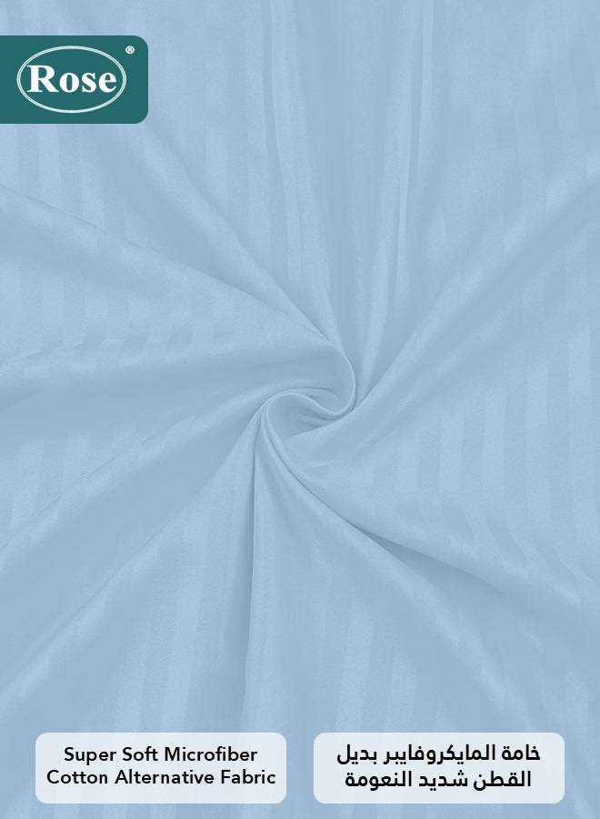 Rose Luxurious Hotel Stripe Fitted Sheet with Deep Pockets and Pillow Cases, Bed Sheet 3-Pieces Set, Soft & Silky Microfiber Breathable and Cooling, King Size 200x200 cm, Light Blue - Image 4