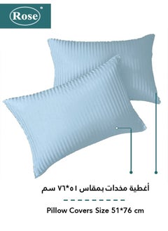 Rose Rose Luxurious Hotel Stripe Fitted Sheet with Deep Pockets and Pillow Cases, Bed Sheet 3-Pieces Set, Soft & Silky Microfiber Breathable and Cooling, King Size 200x200+35 cm, Blue  - Image 3
