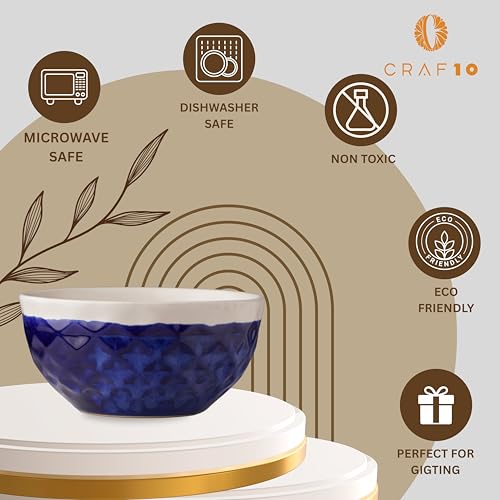 CRAF10 Diamond Cut Designer Bowl 400 ML Ceramic Bowl Dishwasher & Microwave Safe Bowl Mixing Bowl for Snacks Pasta Rice Dal Fruits Salad Noodles | Ideal for Storing, Reheating | Navy Blue | Set of 2 - Image 5