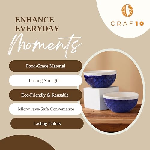 CRAF10 Diamond Cut Designer Bowl 400 ML Ceramic Bowl Dishwasher & Microwave Safe Bowl Mixing Bowl for Snacks Pasta Rice Dal Fruits Salad Noodles | Ideal for Storing, Reheating | Navy Blue | Set of 2 - Image 4