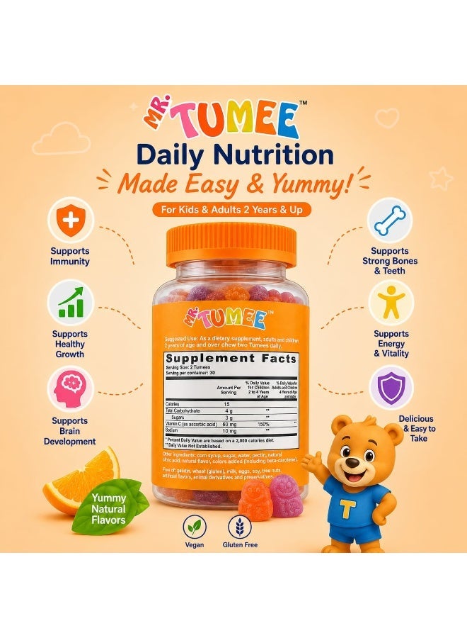 MR.TUMEE Mr. TUMEE Vitamin C Gummies for Kids – Orange Flavor, Vegan, Gelatin-Free, 60 Gummies - Image 2