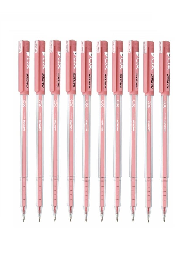 Hauser Xo Jumbo Gel Pen | Loaded With Jumbo Refill | Low-Viscosity Ink System | Quick Dry Ink | Transparent Body Type | Smooth, Sturdy & Refillable Pen | Red, Set Of 10 Pens - Image 1