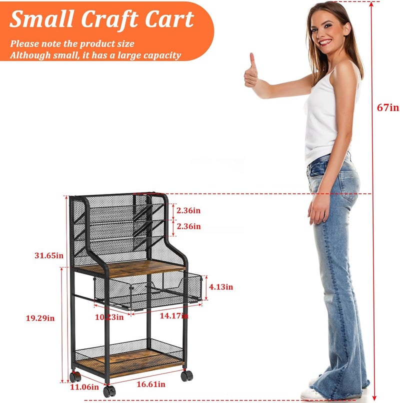 Jakyitvi Small Rolling Utility Cart with Drawer, Metal Craft Storage Cart with Lockable Wheel, Versatile Art Organizer with 6 Tiers & Removable Dividers for Drawing Room, Store Paint & Artifact, Patent Pending - Image 4