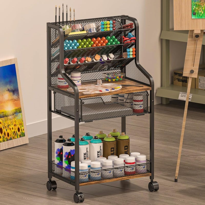 Jakyitvi Small Rolling Utility Cart with Drawer, Metal Craft Storage Cart with Lockable Wheel, Versatile Art Organizer with 6 Tiers & Removable Dividers for Drawing Room, Store Paint & Artifact, Patent Pending - Image 1