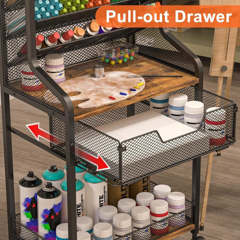 Jakyitvi Small Rolling Utility Cart with Drawer, Metal Craft Storage Cart with Lockable Wheel, Versatile Art Organizer with 6 Tiers & Removable Dividers for Drawing Room, Store Paint & Artifact, Patent Pending - Image 3