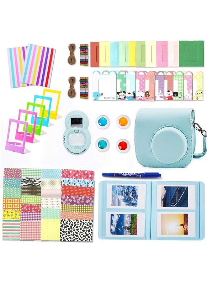 Arabest Camera Accessories Compatible with Fujifilm Instax Mini 9 or Mini 8 8+ Include Case/Album/Selfie Lens/Filters/Wall Hang Frames/Film Frames/Border Stickers/Corner Stickers (Ice Blue)  - Image 1