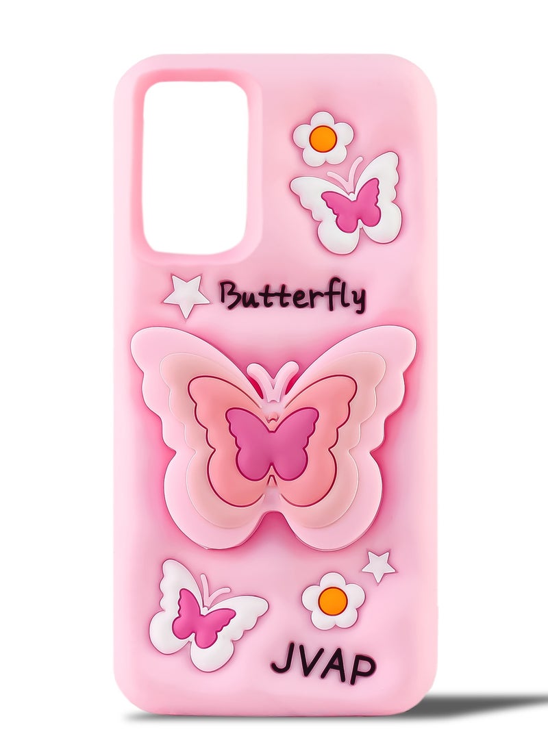 Butterfly Phone Case Compatible with Oppo Reno 11F Cute 3D Korea Dopamine Butterfly Case with Butterfly Telescopic Hold Stand Shockproof Silicone Soft Case (Light Pink) - Image 2