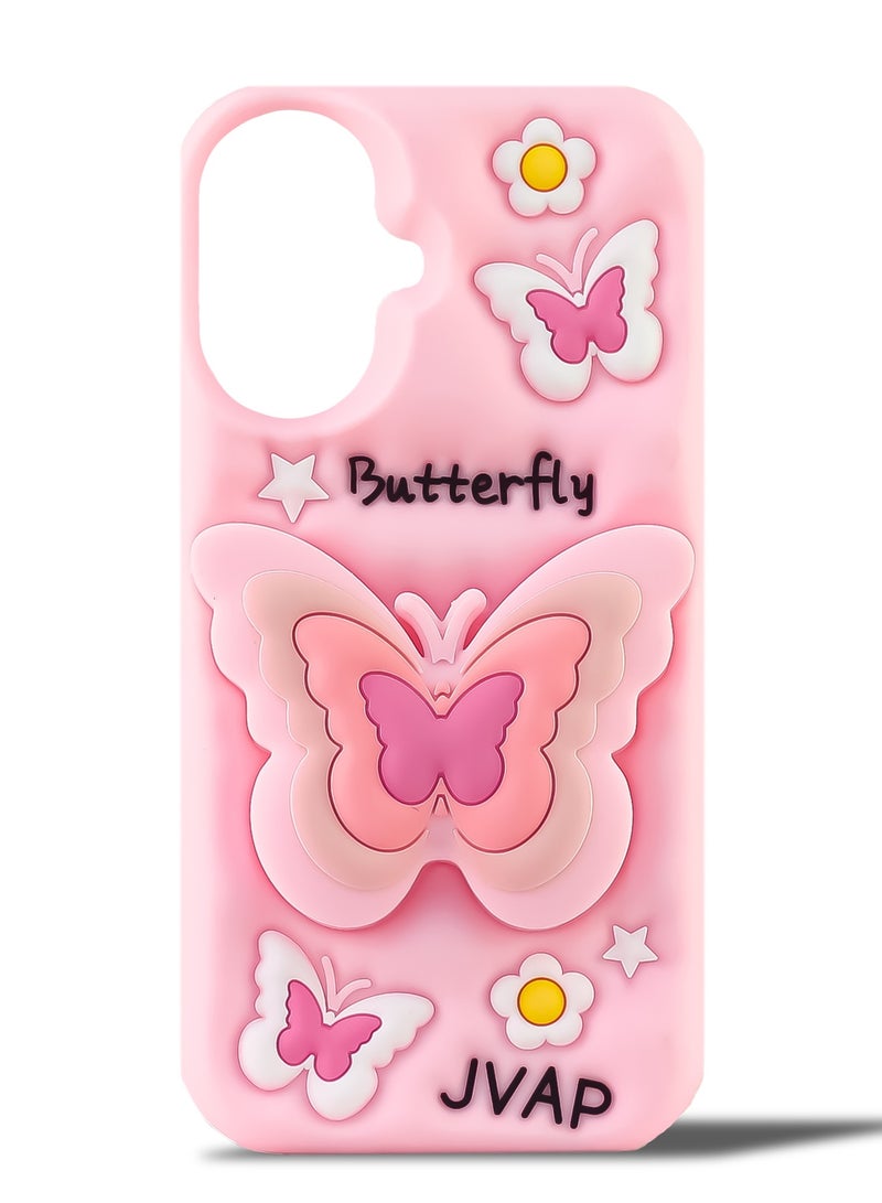 Butterfly Phone Case Compatible with Oppo Reno 11F Cute 3D Korea Dopamine Butterfly Case with Butterfly Telescopic Hold Stand Shockproof Silicone Soft Case (Light Pink) - Image 1